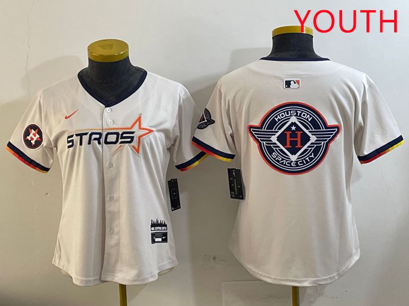 Youth Houston Astros Blank Cream Three generations Joint Name 2025 Nike MLB Jersey style 41027